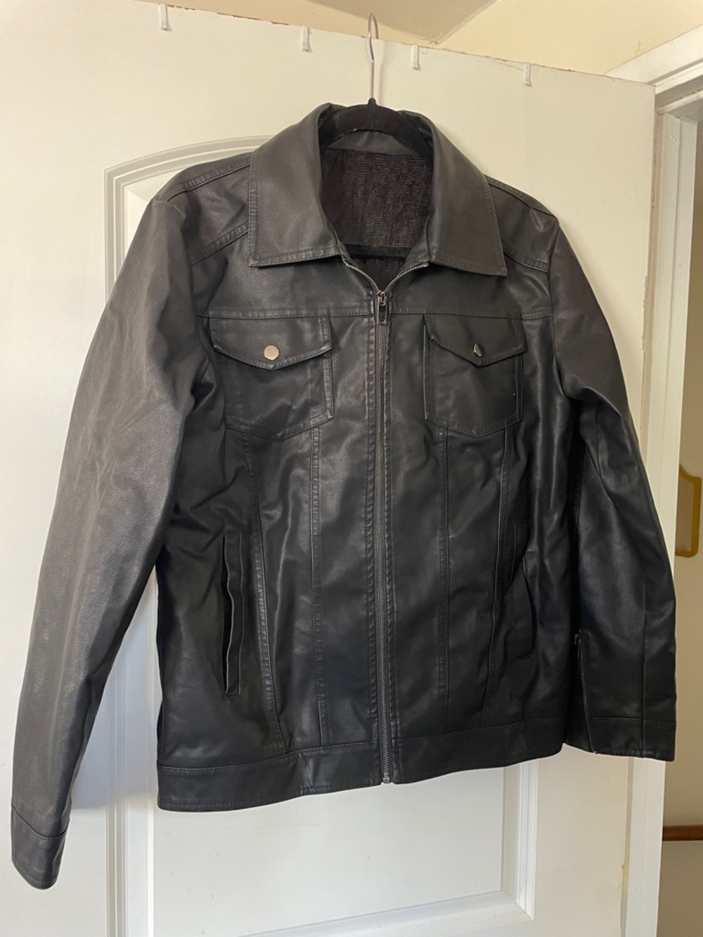NWOT Men's Black Zip-Front Faux Leather Jacket